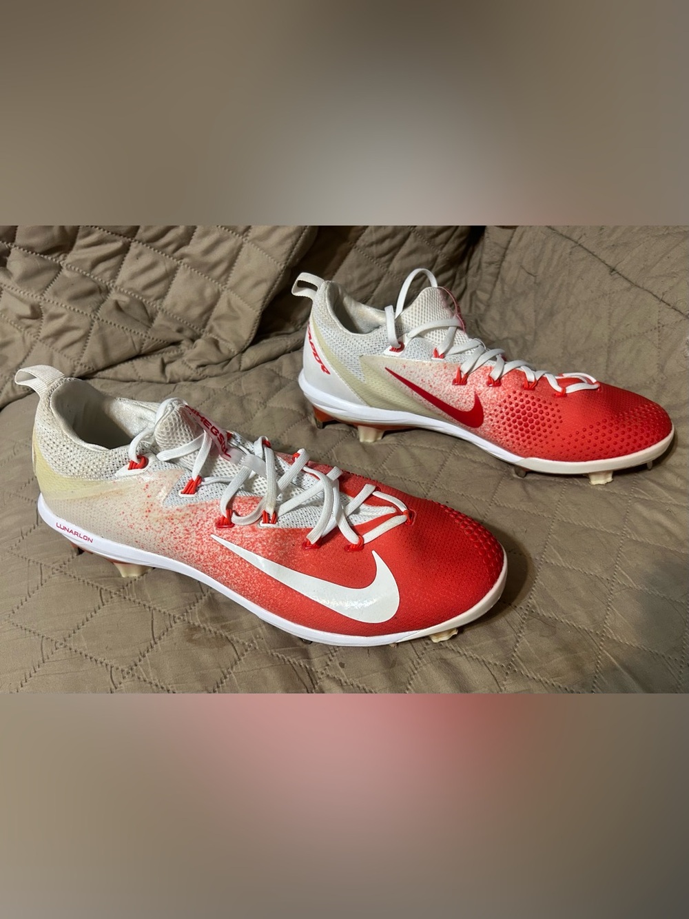 Nike Lunar Vapor Ultrafly Elite Metal Baseball Cleats Red White Men's Size 14